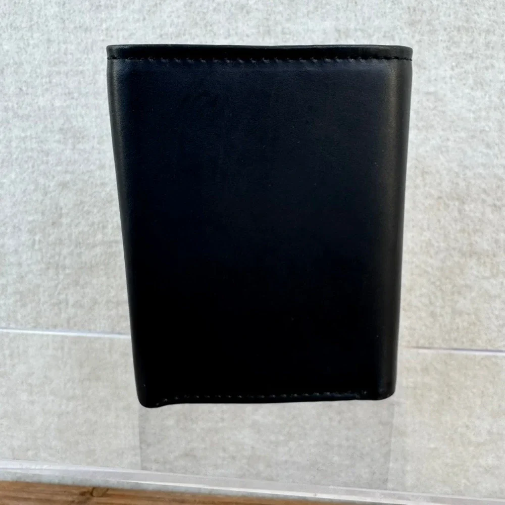 US Navy Black Genuine Leather Mens Trifold Wallet Embossed NWT - Picture 10 of 11